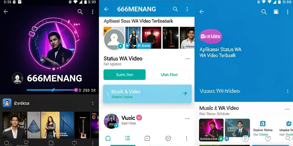 Antarmuka aplikasi 666MENANG yang sederhana dan menarik untuk Status WA Video.