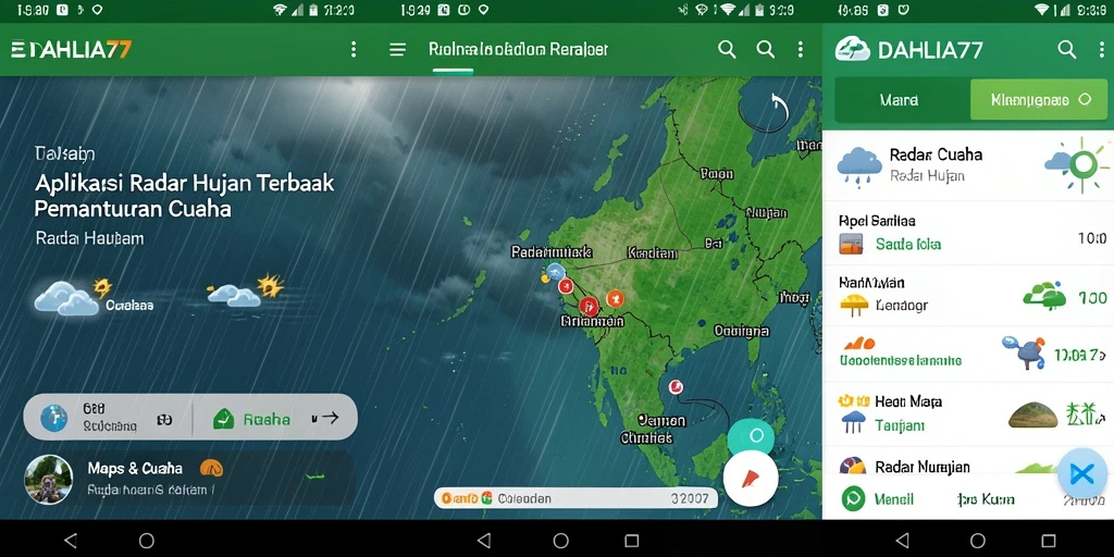 Antarmuka utama DAHLIA77 menampilkan peta cuaca dengan radar hujan.