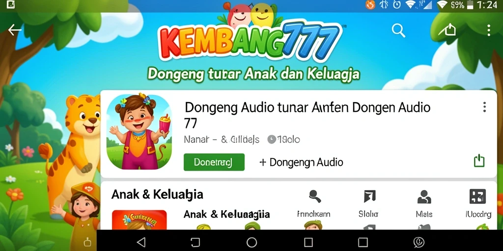 Antarmuka ramah anak KEMBANG777 dengan pilihan dongeng audio.