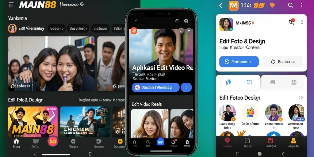 Tampilan antarmuka aplikasi MAIN88 untuk edit video reels.