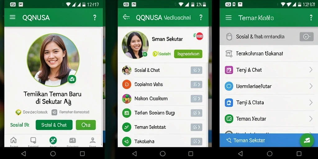Tampilan antarmuka QQNUSA yang modern dan menarik untuk Teman Sekitar.